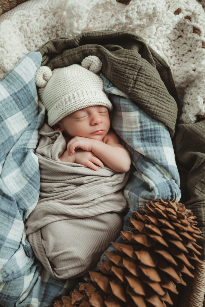 baby with his sugar pine cone - he looks so tiny compared to this massive pine cone!